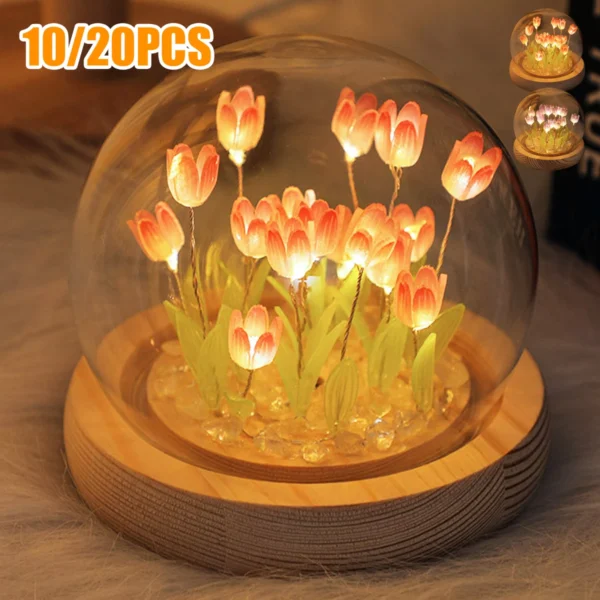 Handmade DIY Tulip Night Light with LED glow. Perfect gift or home decor lamp for cozy, romantic vibes. Portable & battery-powered. Shop now at VibyBuy.